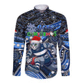 Merry Christmas AFL Cats Long Sleeve Button Shirt Aboriginal Santa Football Mascot