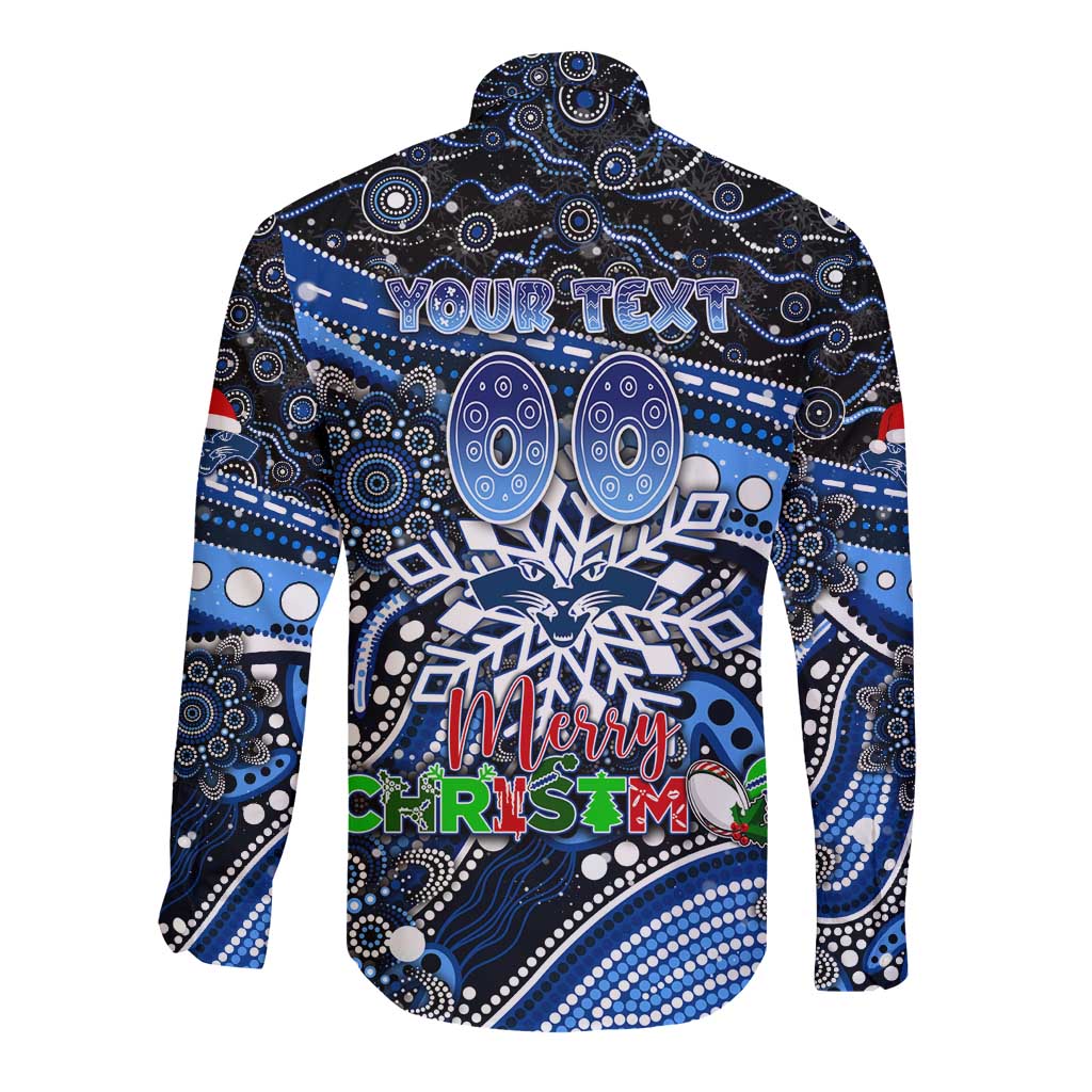 Merry Christmas AFL Cats Long Sleeve Button Shirt Aboriginal Santa Football Mascot