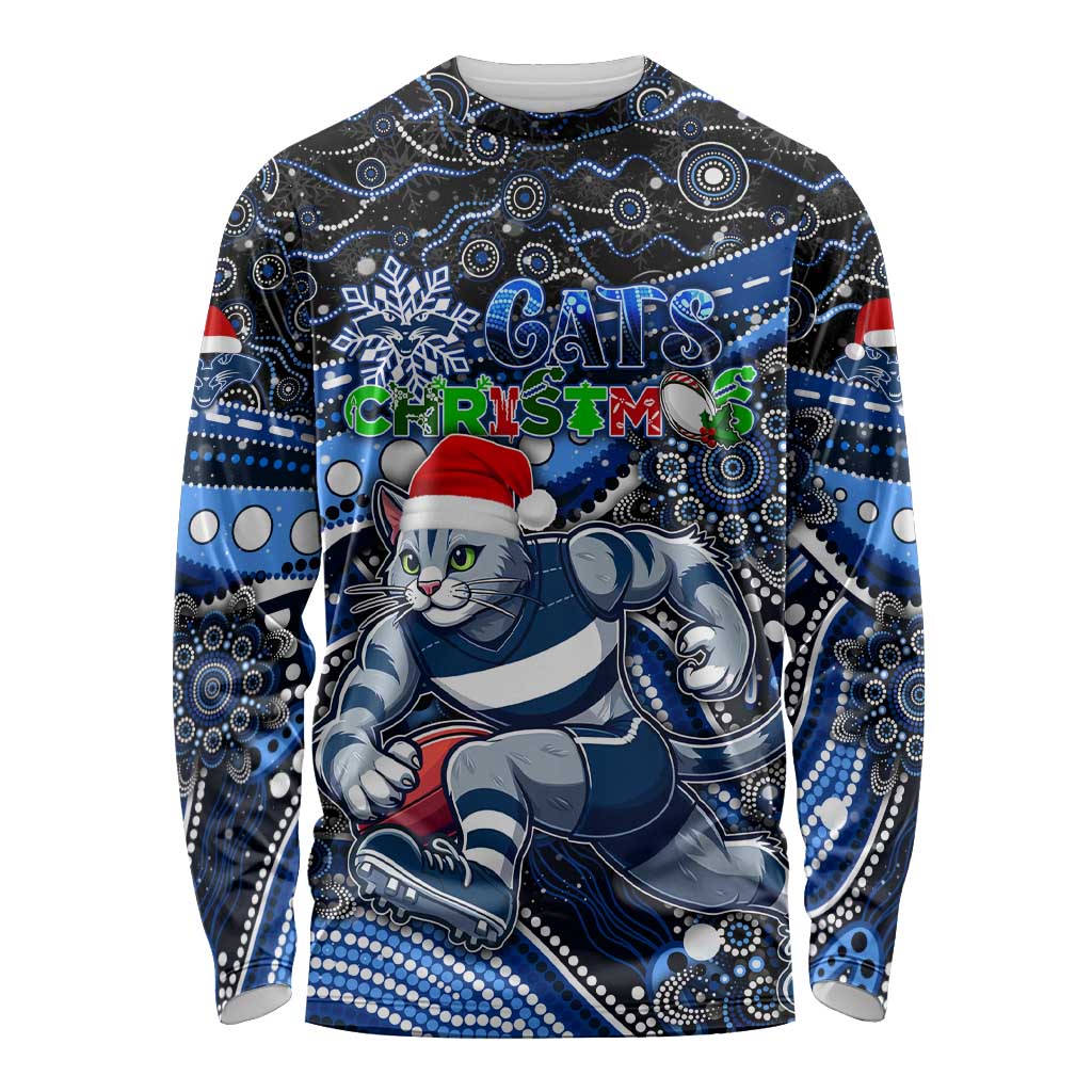 Merry Christmas AFL Cats Long Sleeve Shirt Aboriginal Santa Football Mascot