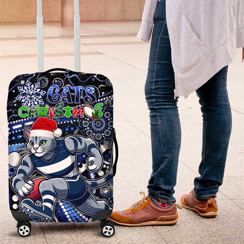 Merry Christmas AFL Cats Luggage Cover Aboriginal Santa Football Mascot