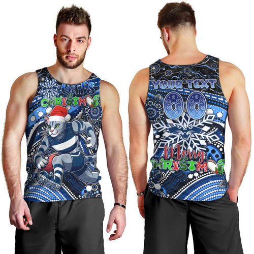 Merry Christmas AFL Cats Men Tank Top Aboriginal Santa Football Mascot