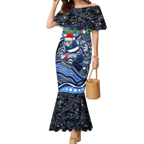 Merry Christmas AFL Cats Mermaid Dress Aboriginal Santa Football Mascot
