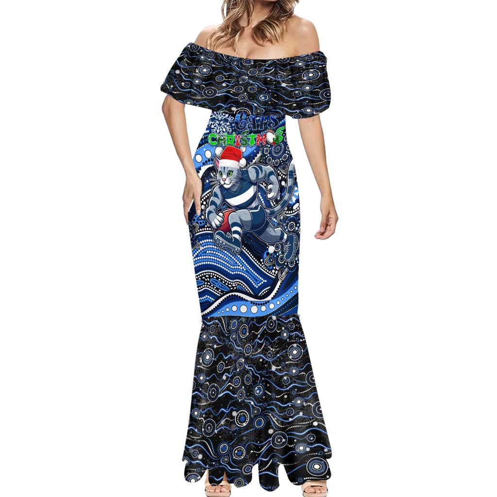 Merry Christmas AFL Cats Mermaid Dress Aboriginal Santa Football Mascot