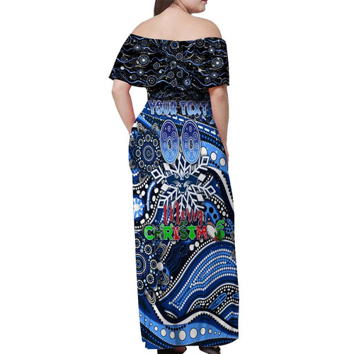 Merry Christmas AFL Cats Off Shoulder Maxi Dress Aboriginal Santa Football Mascot