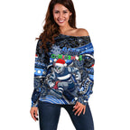 Merry Christmas AFL Cats Off Shoulder Sweater Aboriginal Santa Football Mascot