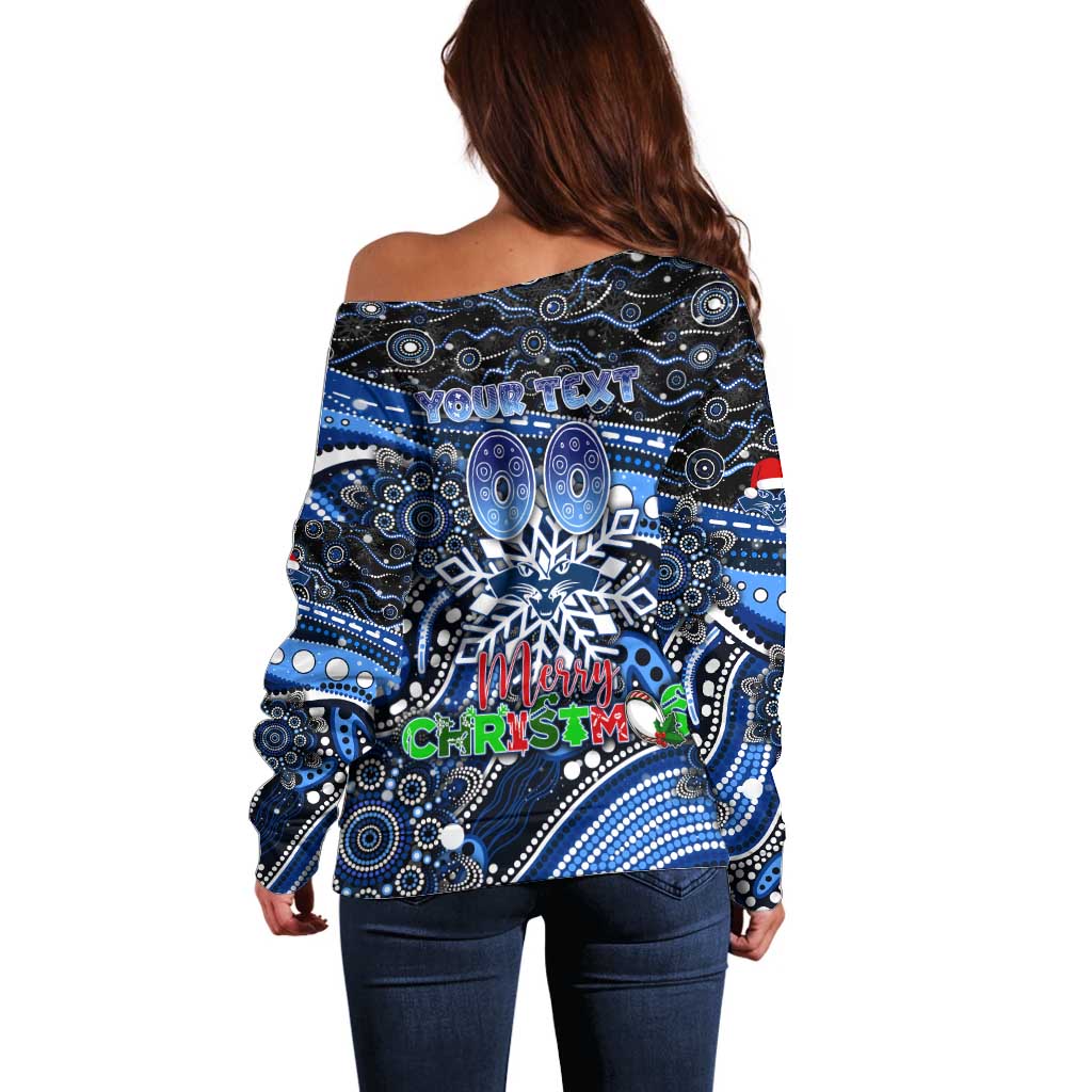 Merry Christmas AFL Cats Off Shoulder Sweater Aboriginal Santa Football Mascot