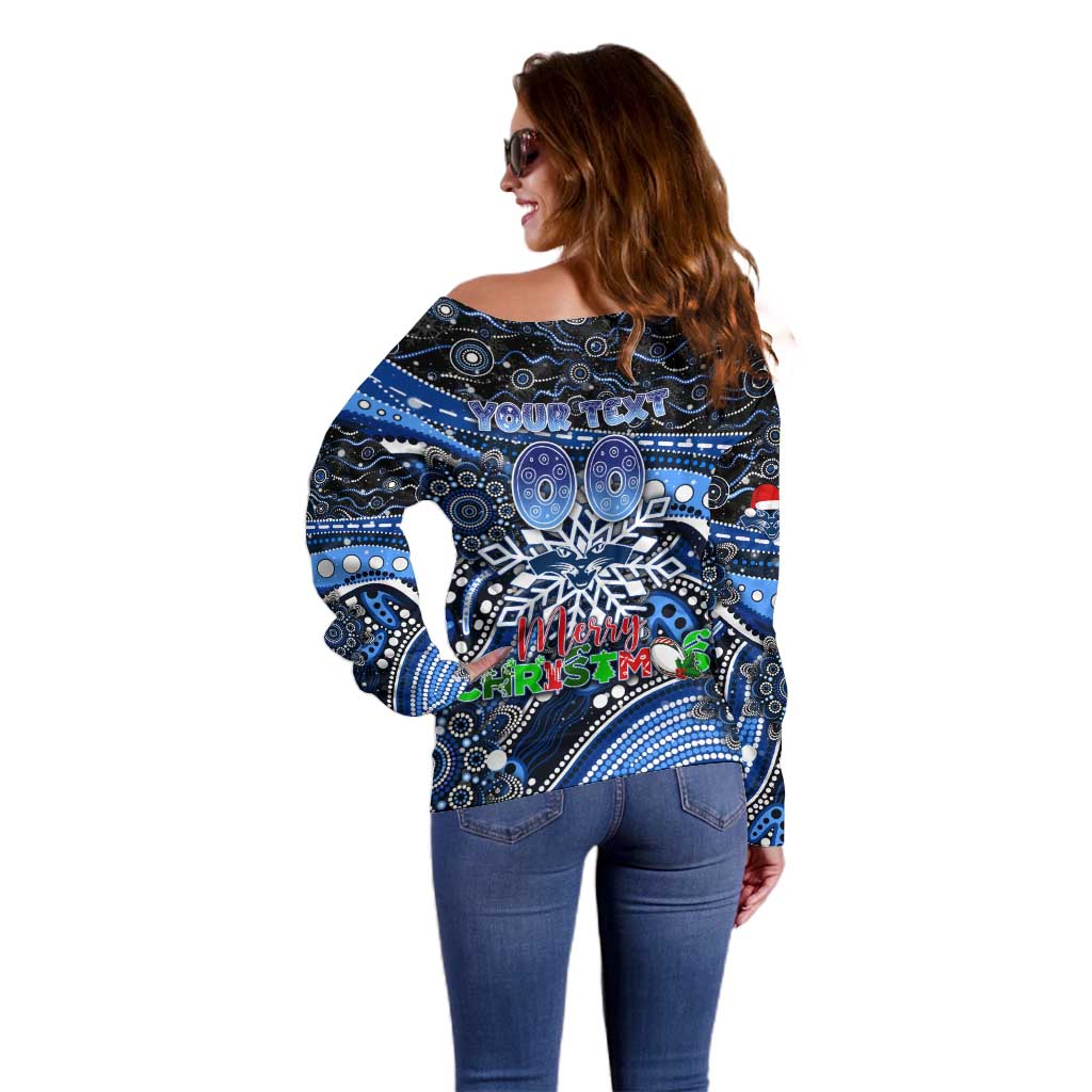 Merry Christmas AFL Cats Off Shoulder Sweater Aboriginal Santa Football Mascot