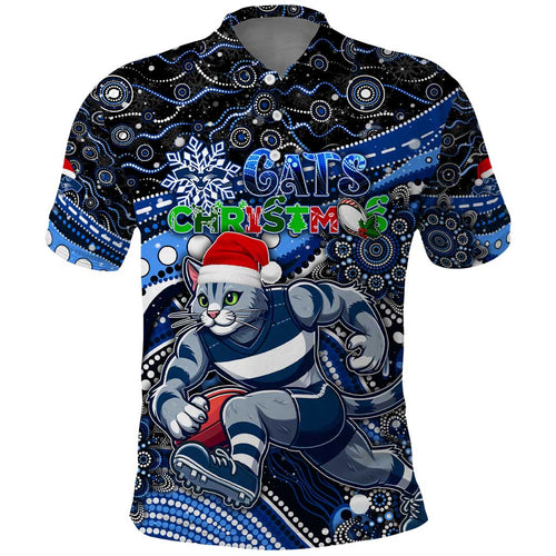 Merry Christmas AFL Cats Polo Shirt Aboriginal Santa Football Mascot