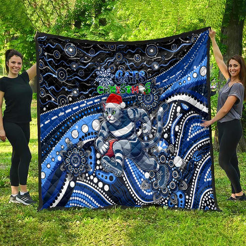 Merry Christmas AFL Cats Quilt Aboriginal Santa Football Mascot