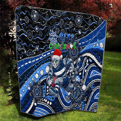 Merry Christmas AFL Cats Quilt Aboriginal Santa Football Mascot