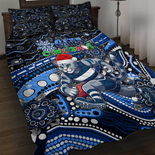 Merry Christmas AFL Cats Quilt Bed Set Aboriginal Santa Football Mascot