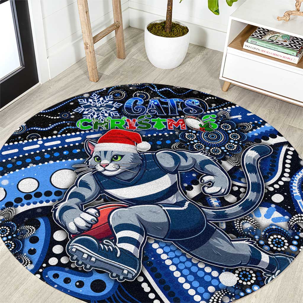 Merry Christmas AFL Cats Round Carpet Aboriginal Santa Football Mascot