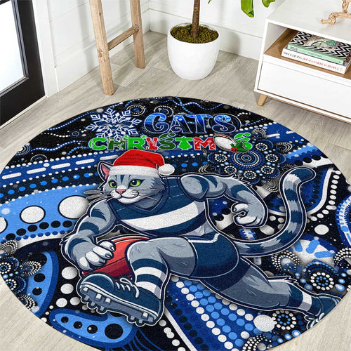 Merry Christmas AFL Cats Round Carpet Aboriginal Santa Football Mascot