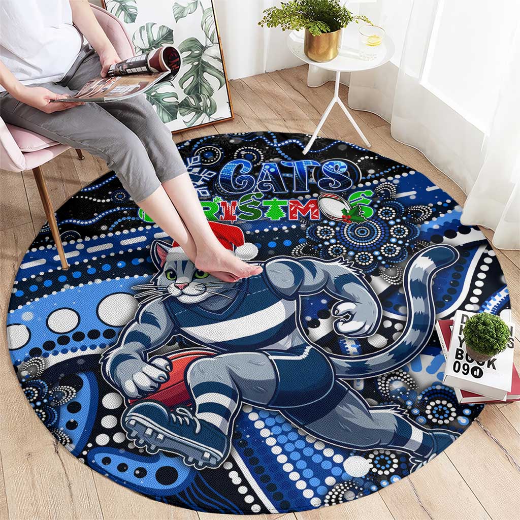 Merry Christmas AFL Cats Round Carpet Aboriginal Santa Football Mascot
