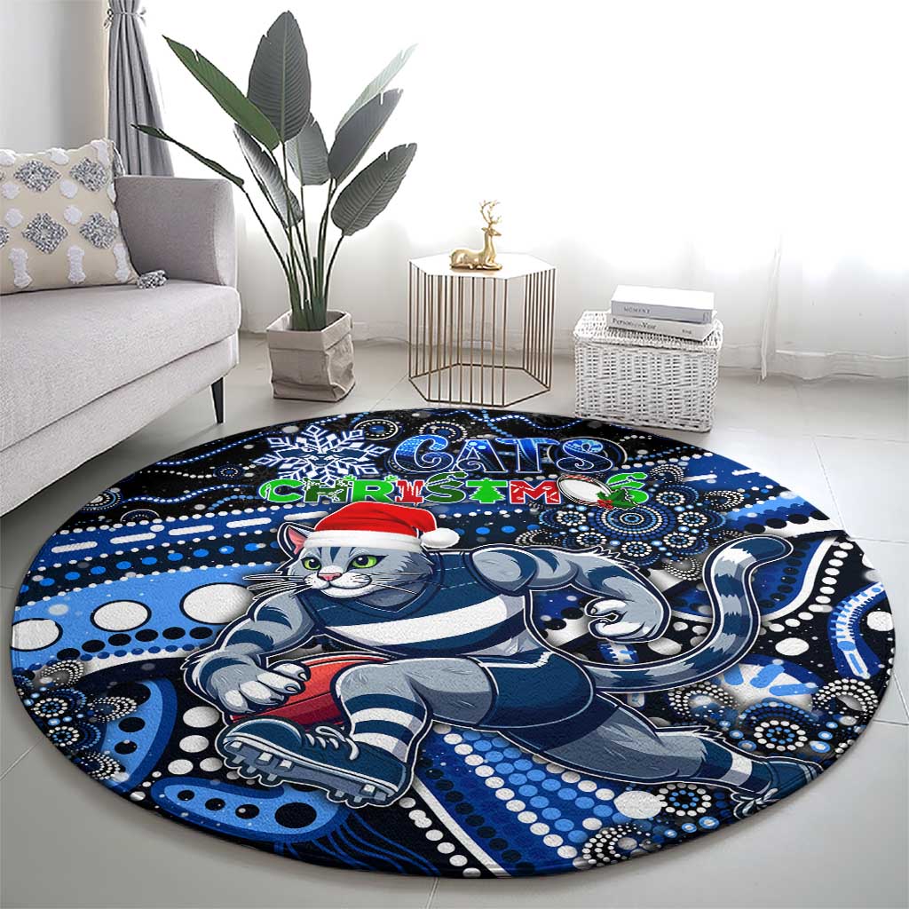 Merry Christmas AFL Cats Round Carpet Aboriginal Santa Football Mascot