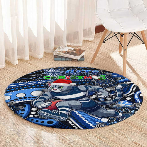 Merry Christmas AFL Cats Round Carpet Aboriginal Santa Football Mascot