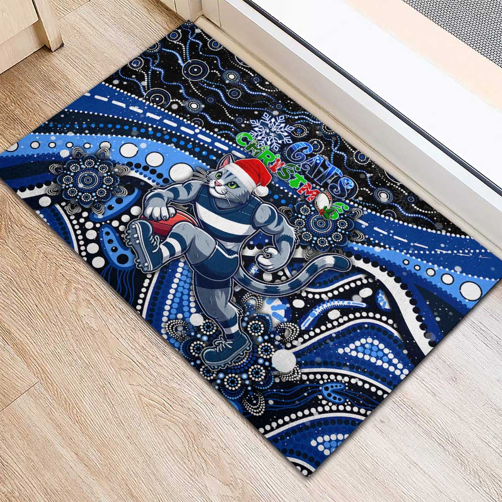 Merry Christmas AFL Cats Rubber Doormat Aboriginal Santa Football Mascot