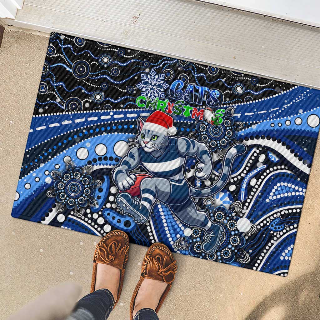 Merry Christmas AFL Cats Rubber Doormat Aboriginal Santa Football Mascot