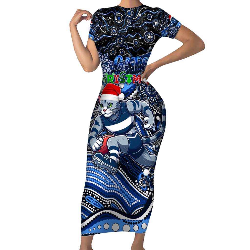 Merry Christmas AFL Cats Short Sleeve Bodycon Dress Aboriginal Santa Football Mascot