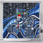 Merry Christmas AFL Cats Shower Curtain Aboriginal Santa Football Mascot