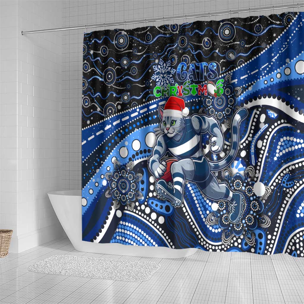 Merry Christmas AFL Cats Shower Curtain Aboriginal Santa Football Mascot