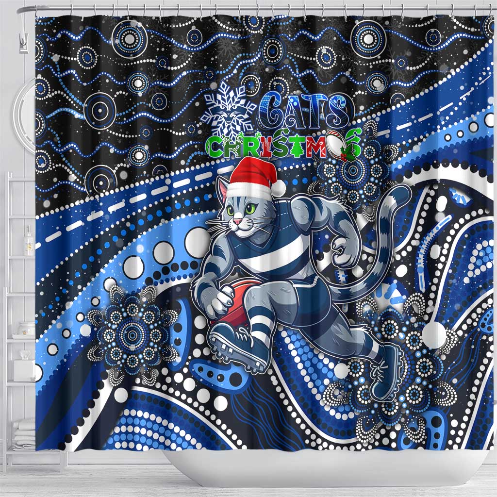 Merry Christmas AFL Cats Shower Curtain Aboriginal Santa Football Mascot