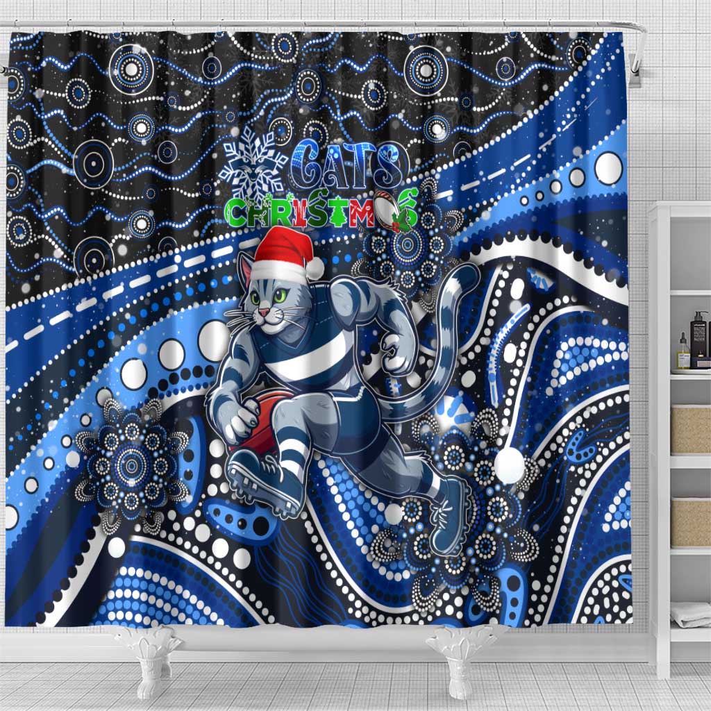 Merry Christmas AFL Cats Shower Curtain Aboriginal Santa Football Mascot