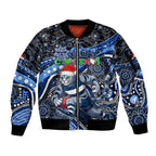 Merry Christmas AFL Cats Sleeve Zip Bomber Jacket Aboriginal Santa Football Mascot