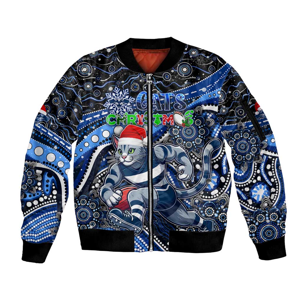 Merry Christmas AFL Cats Sleeve Zip Bomber Jacket Aboriginal Santa Football Mascot