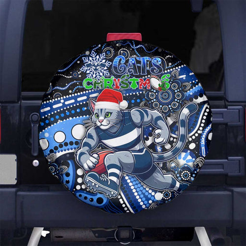 Merry Christmas AFL Cats Spare Tire Cover Aboriginal Santa Football Mascot