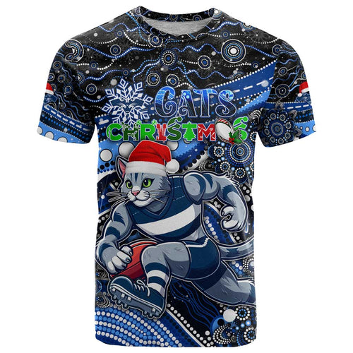 Merry Christmas AFL Cats T Shirt Aboriginal Santa Football Mascot