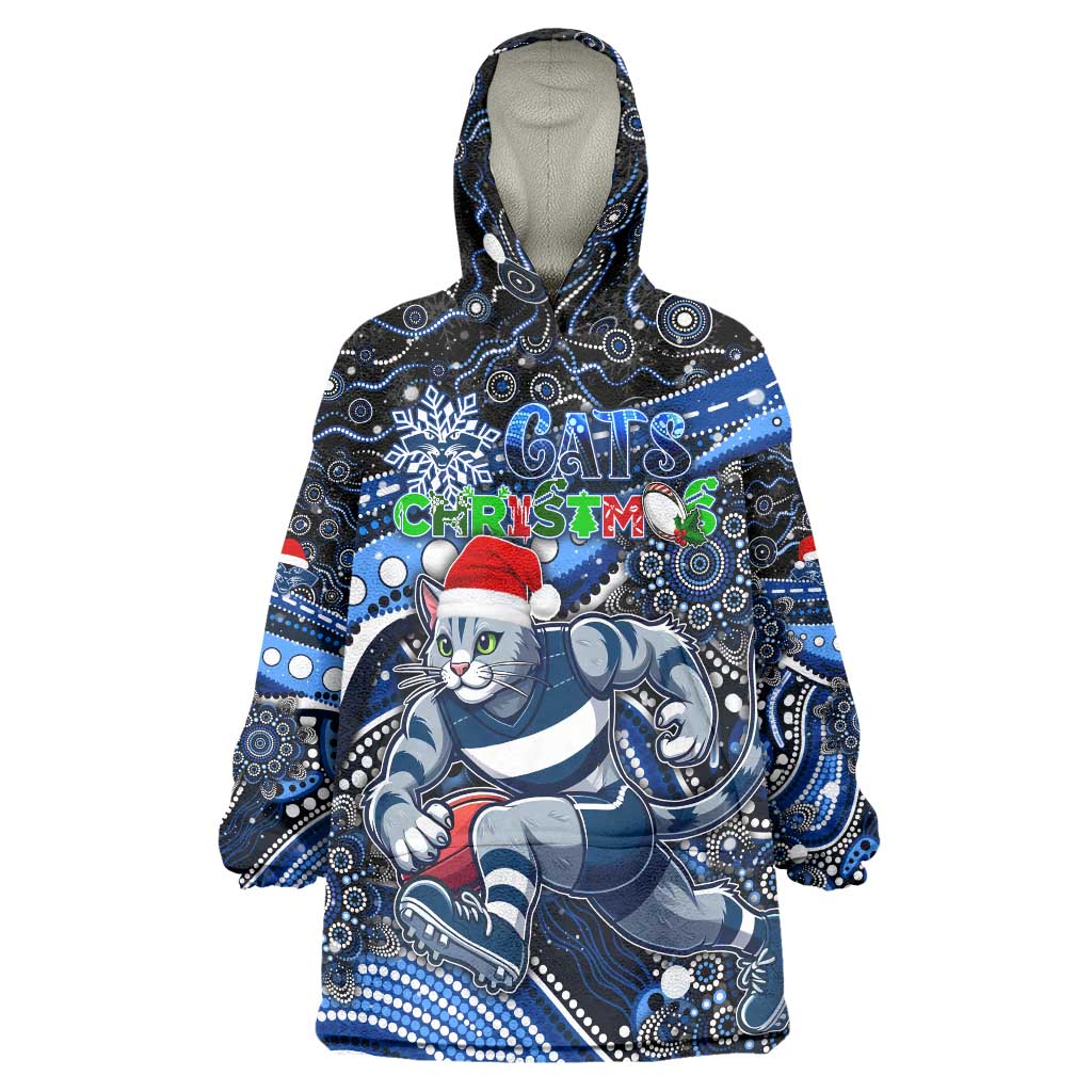 Merry Christmas AFL Cats Wearable Blanket Hoodie Aboriginal Santa Football Mascot