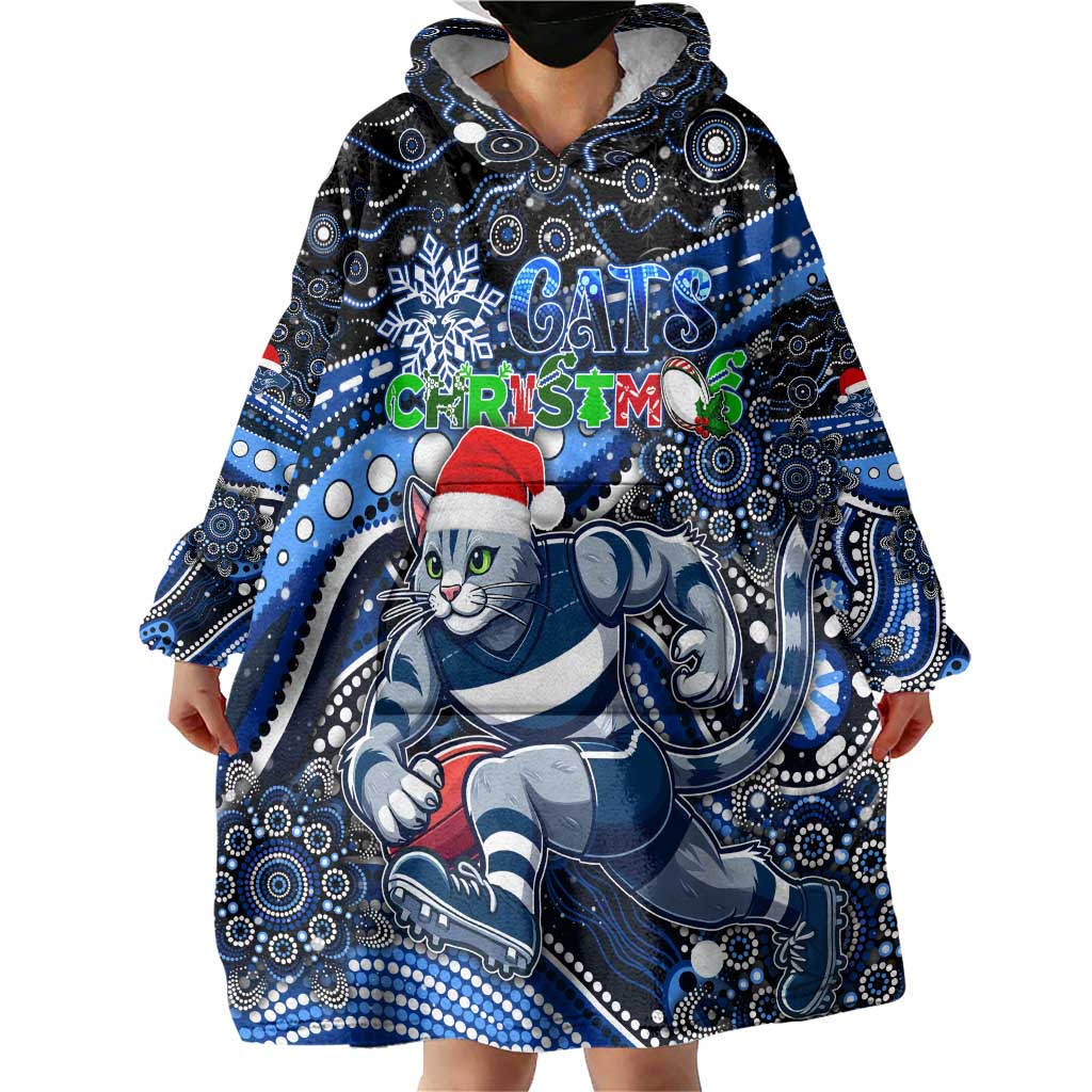 Merry Christmas AFL Cats Wearable Blanket Hoodie Aboriginal Santa Football Mascot