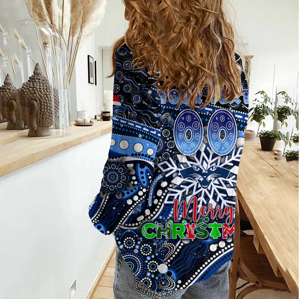 Merry Christmas AFL Cats Women Casual Shirt Aboriginal Santa Football Mascot