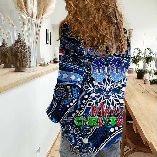 Merry Christmas AFL Cats Women Casual Shirt Aboriginal Santa Football Mascot