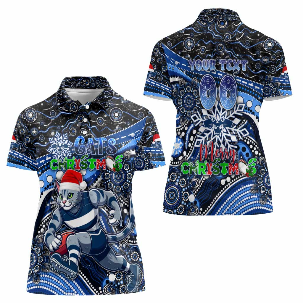Merry Christmas AFL Cats Women Polo Shirt Aboriginal Santa Football Mascot