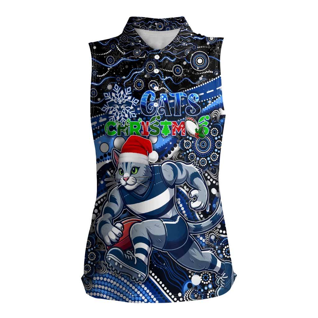 Merry Christmas AFL Cats Women Sleeveless Polo Shirt Aboriginal Santa Football Mascot