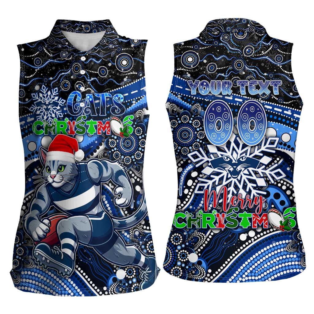 Merry Christmas AFL Cats Women Sleeveless Polo Shirt Aboriginal Santa Football Mascot