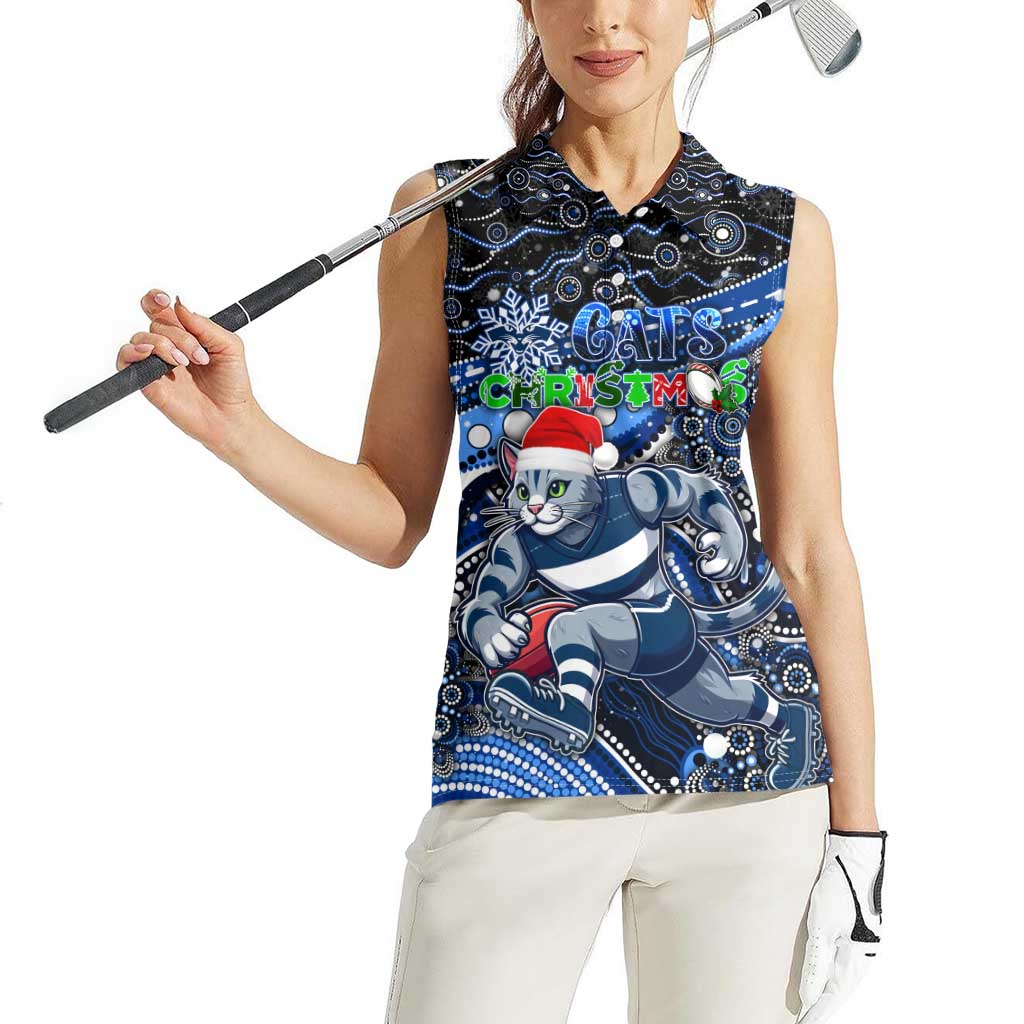 Merry Christmas AFL Cats Women Sleeveless Polo Shirt Aboriginal Santa Football Mascot