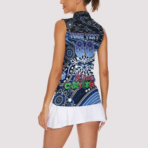 Merry Christmas AFL Cats Women Sleeveless Polo Shirt Aboriginal Santa Football Mascot