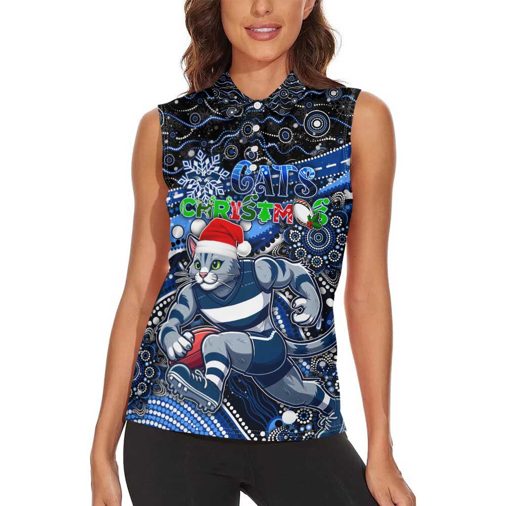 Merry Christmas AFL Cats Women Sleeveless Polo Shirt Aboriginal Santa Football Mascot