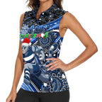 Merry Christmas AFL Cats Women Sleeveless Polo Shirt Aboriginal Santa Football Mascot