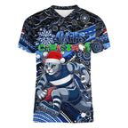 Merry Christmas AFL Cats Women V-Neck T-Shirt Aboriginal Santa Football Mascot