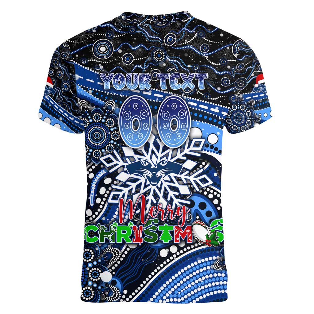 Merry Christmas AFL Cats Women V-Neck T-Shirt Aboriginal Santa Football Mascot
