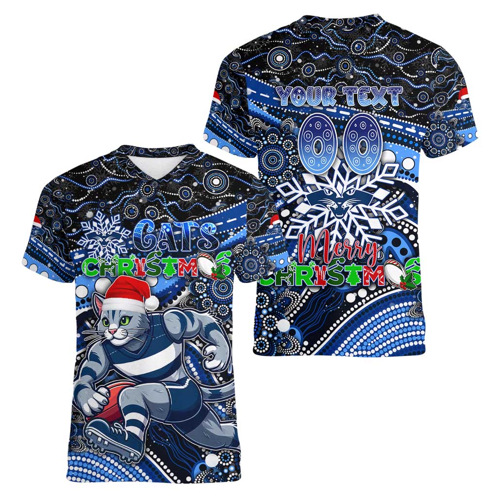 Merry Christmas AFL Cats Women V-Neck T-Shirt Aboriginal Santa Football Mascot
