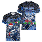 Merry Christmas AFL Cats Women V-Neck T-Shirt Aboriginal Santa Football Mascot