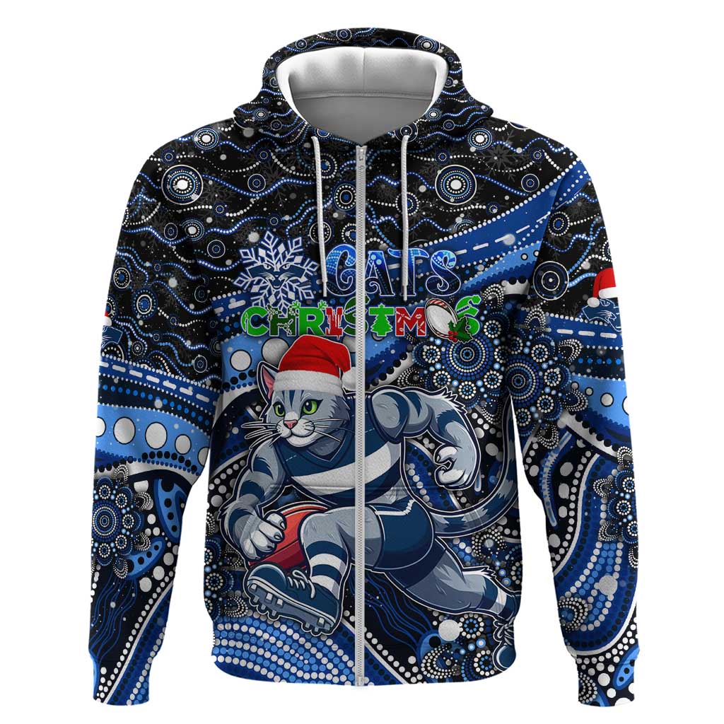 Merry Christmas AFL Cats Zip Hoodie Aboriginal Santa Football Mascot