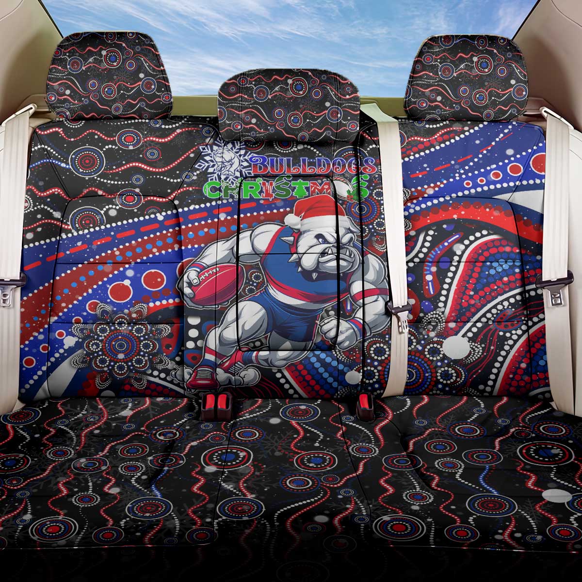 Merry Christmas AFL Bulldogs Back Car Seat Cover Aboriginal Santa Football Mascot
