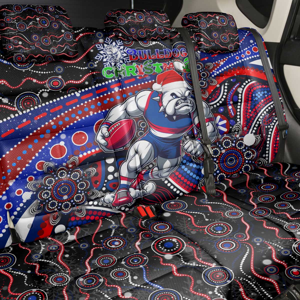 Merry Christmas AFL Bulldogs Back Car Seat Cover Aboriginal Santa Football Mascot