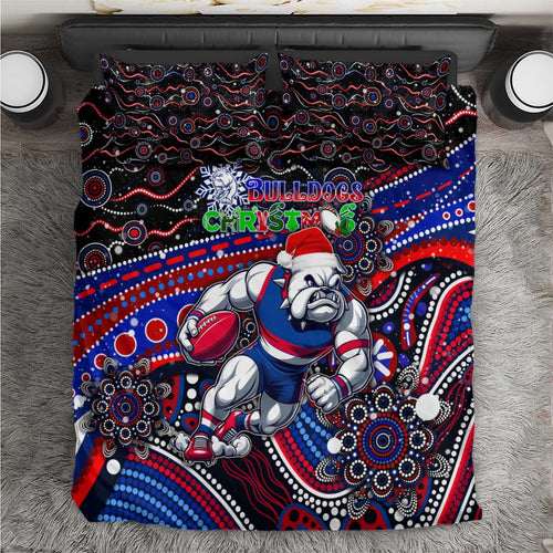 Merry Christmas AFL Bulldogs Bedding Set Aboriginal Santa Football Mascot